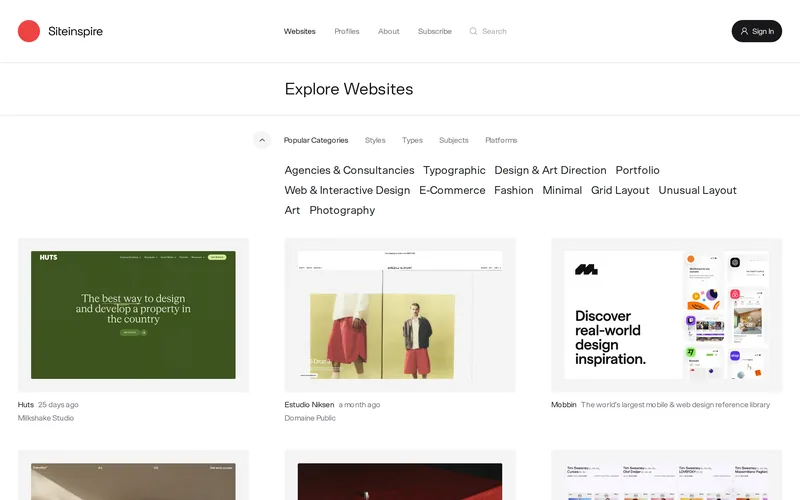 Screenshot of SiteInspire, captured 2026-09-23.
